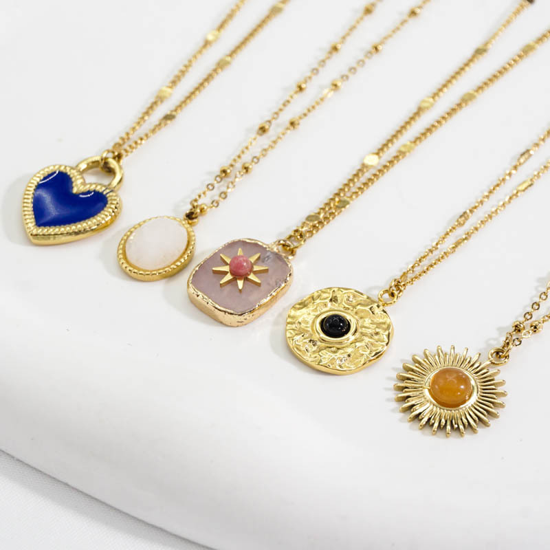 Fashion Heart Shape Titanium Steel Plating Zircon Pendant Necklace 1 Piece