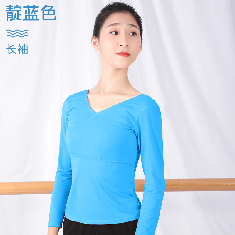 Ropa de baile para adultos ropa de práctica de ballet femenino frente Cross aeróbicos manga larga yoga body Dance Top T-shirt