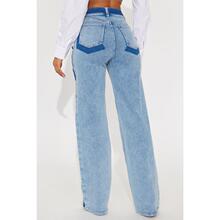 X 37565 Retro Color Block Jeans ����ײɫţ�п� ŷ���羳