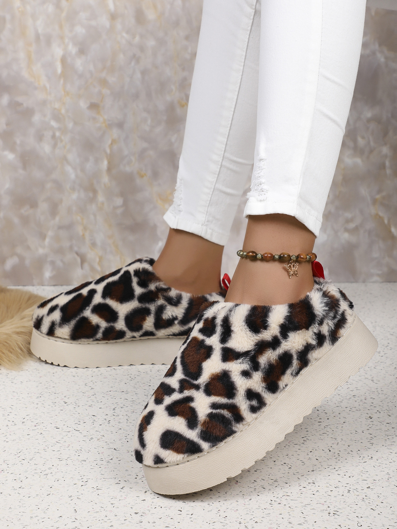 Damenschuhe, neue Schneestiefel mit niedrigem Schaft und Leopardenmuster, mit dicken Sohlen, Schneeschuhe aus Baumwolle_voghion.com