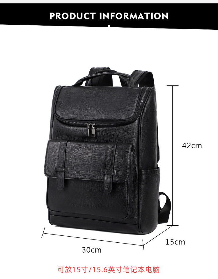 Ba lô da bò lớp đầu da thật 42×15×30 cm, túi đựng laptop dung lượng lớn đa năng đi du lịch ngoài trời — Màu đen chi tiết 10