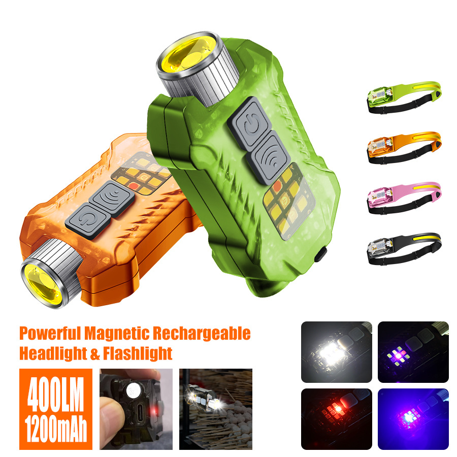 Transfronterizos al aire libre agitando inducción COB faro linterna 2 en 1 correr por la noche pescar luz alta luz luz alta cabeza