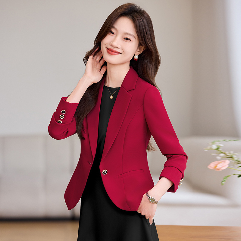 Red Suit Jacket Women's Spring and Autumn 2025 New High-end Sense Small Women's Slim-fit Suit dress suit