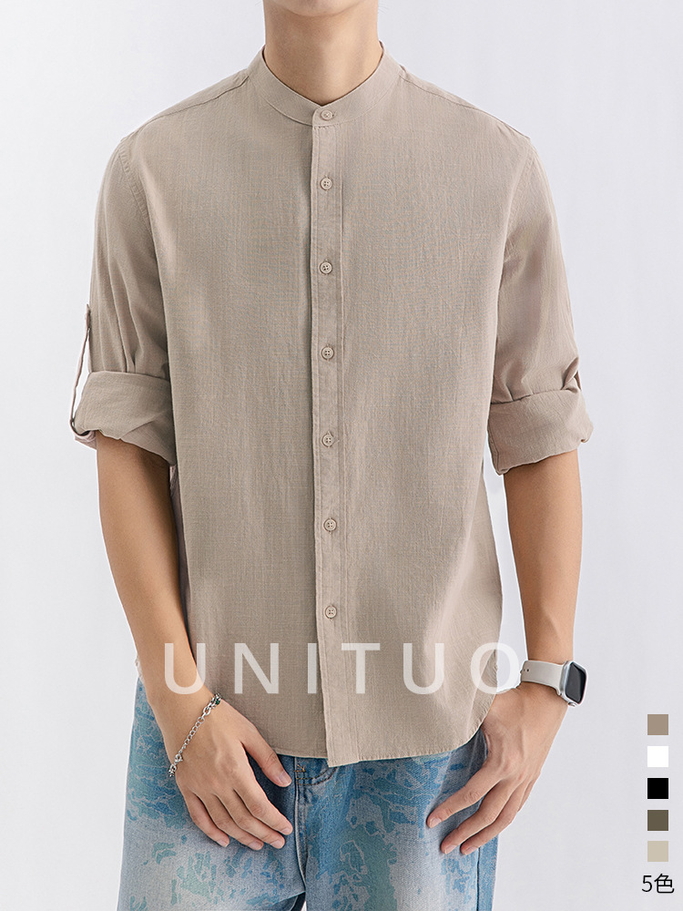 Camisas de mangas largas de hombre Waffle Henley, camisas de cuello, camisas casuales de alta calidad, camisas casuales de moda, nuevos hombres chinos.