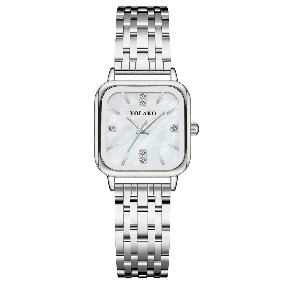 Hot Selling Women's Square Diamond Shell Face Quartz Watch Rose Gold Steel Band Women's All-match Quality Watch_voghion.com