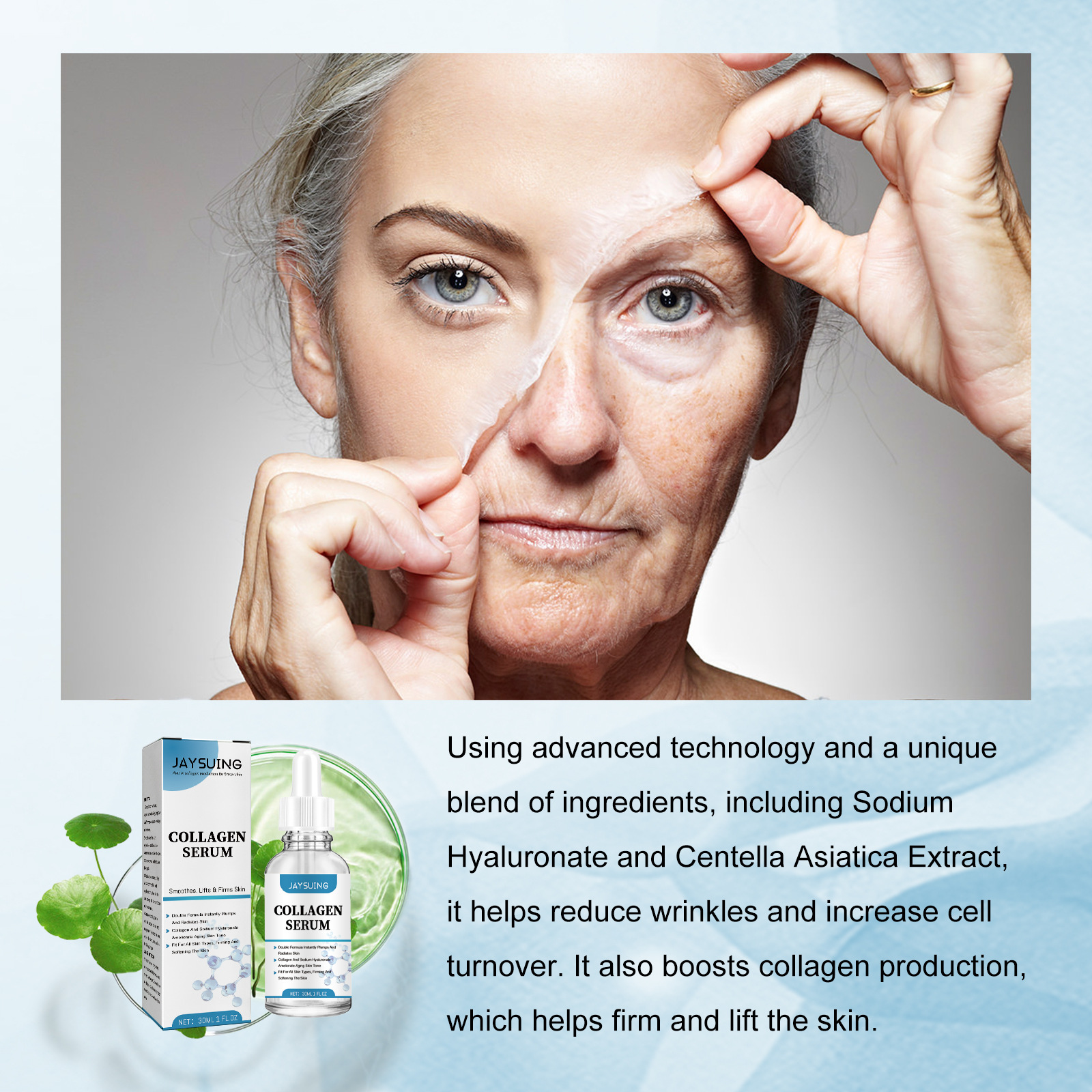 Jayswing antienvelhecimento reafirmante para enfraquecer linhas finas, hidratar, firmar, resistir a rugas, reparar a pele e suavizar a essência_voghion.com