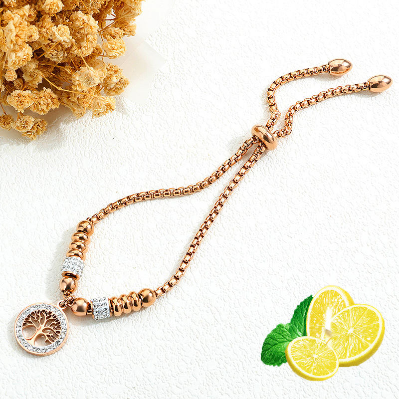 Tree Pattern Simple Style Tree Stainless Steel Inlay Zircon Bracelets 1 Piece