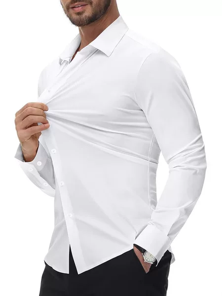 Traceless four-sided high stretch shirt men's silky non-iron muscle slim men's stretch shirt Amazon explosions