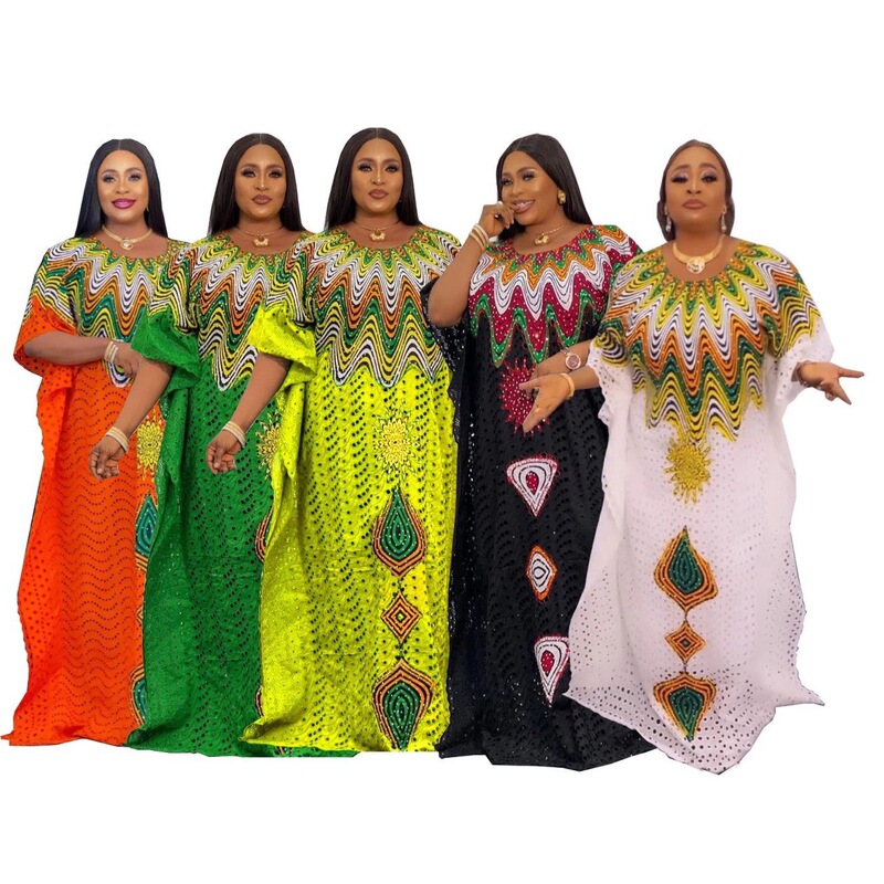 Cross-border supply of African cotton hollow embroidery high-end plus size fashion women's dress clearance Cross-border supply of African cotton hollow embroidery high-end plus size fashion women's dress clearance