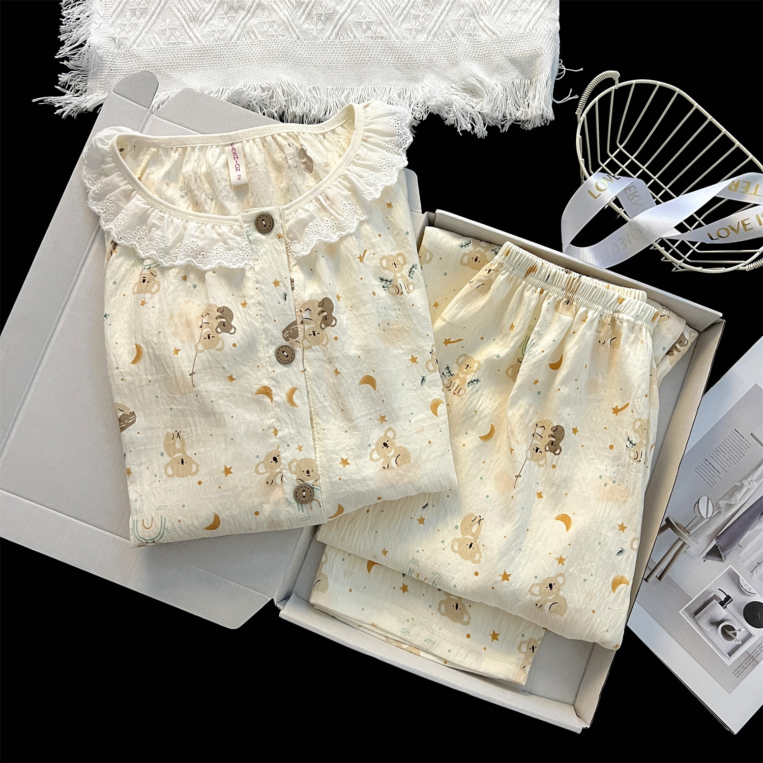 cloud cotton pajamas women‘s autumn long sleeve princess style floral cardigan two-piece cute sweet home wear can be worn outside