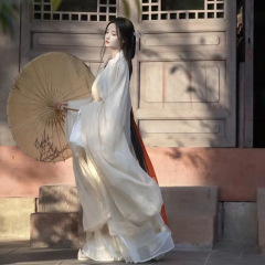 浅系仙気漢服女魏晋風広袖流仙スカート交襟古着仙気漂逸古風ワンピース