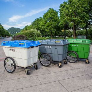 400L Cleaning Cart Hand-Push Plastic Sanitation Garbage Truck Large Outdoor Trash Can Municipal Property Garbage Container
