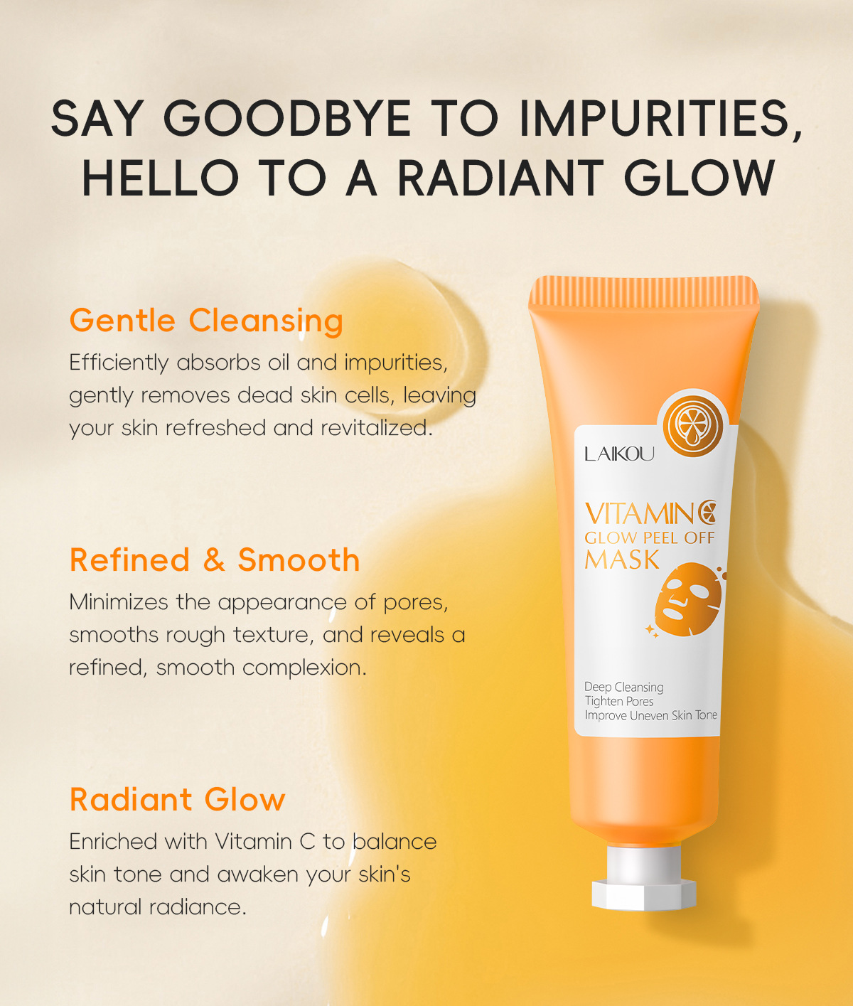 Cross-border LAIKOU Vitamin c peel-off Mask 50g(Tube) for pore cleansing, fda cosmetics manufacturer, in English stock undefined