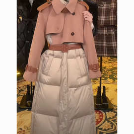 90白鸭绒假两件小风衣设计羽绒服女23新款冬季保暖外套