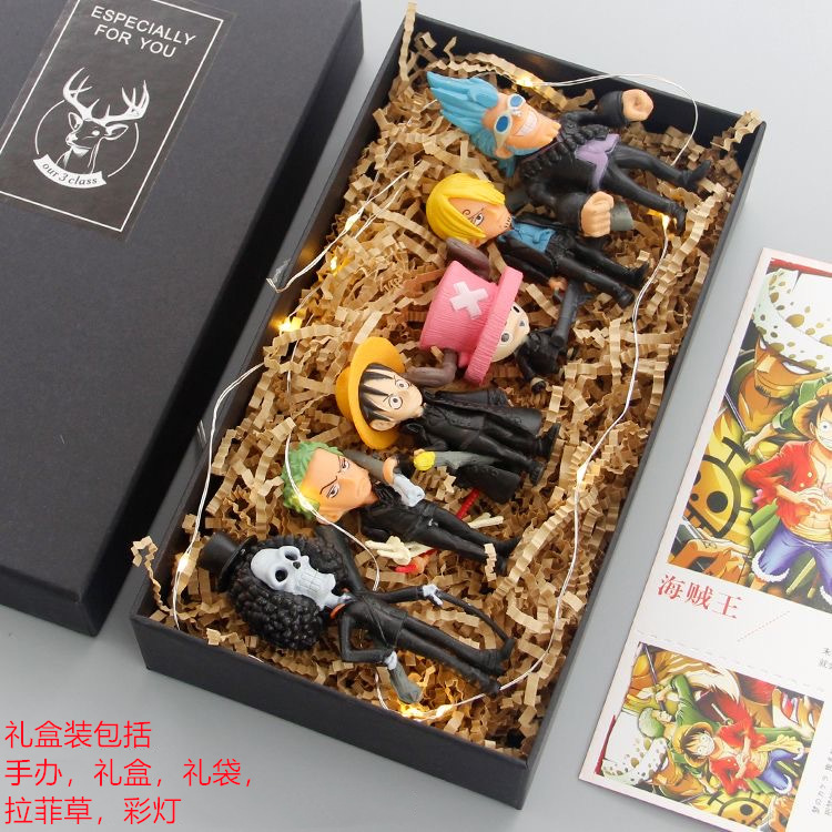 Uno de los piratas muñeca de oficina modelo de pastel decoración Q versión Luffy Sauron Ace Sanji Joba conjunto completo de anime