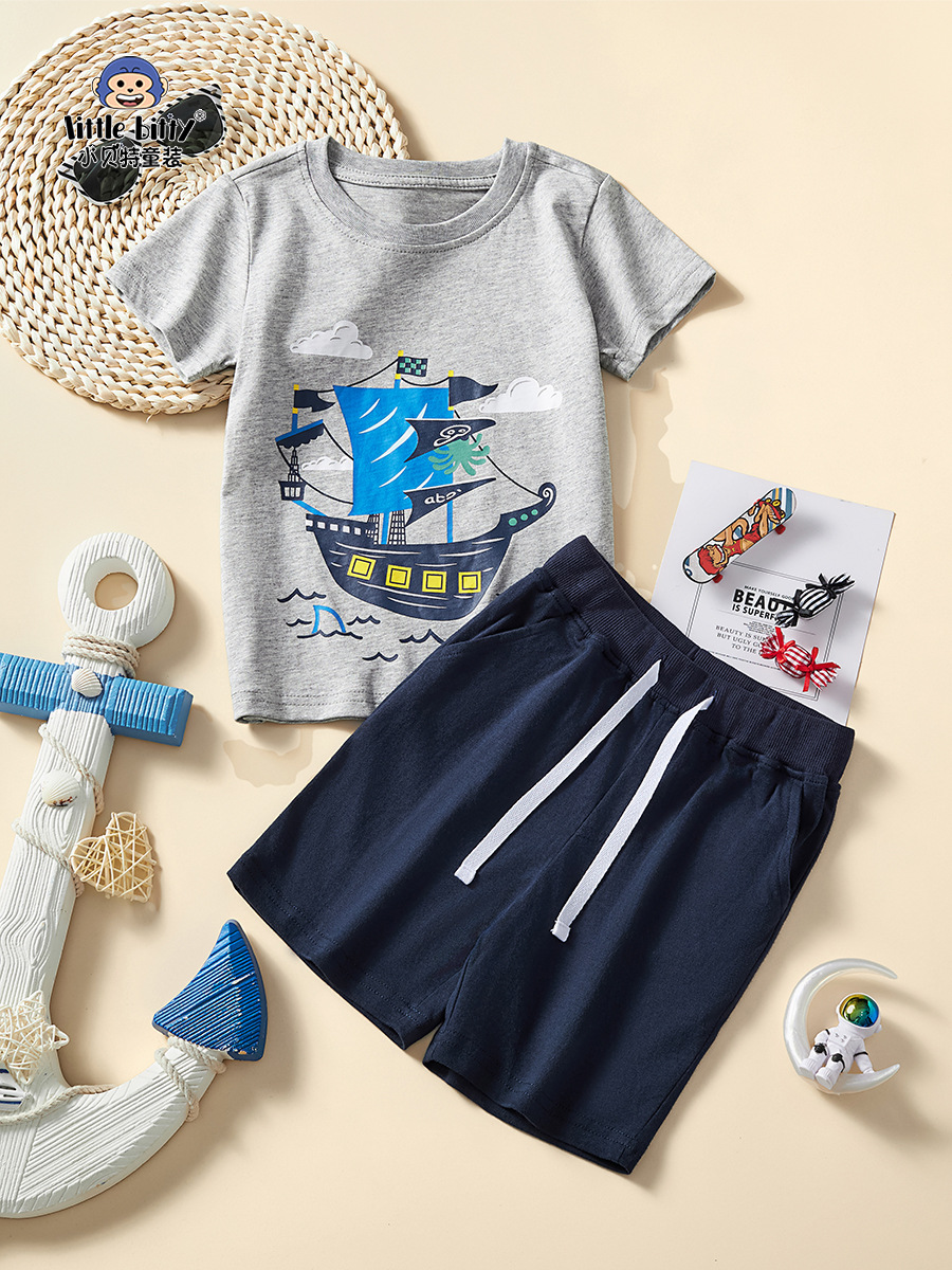 European and American boys t-shirt suit 2024 summer new children's sports short sleeve two-piece factory wholesale direct sales