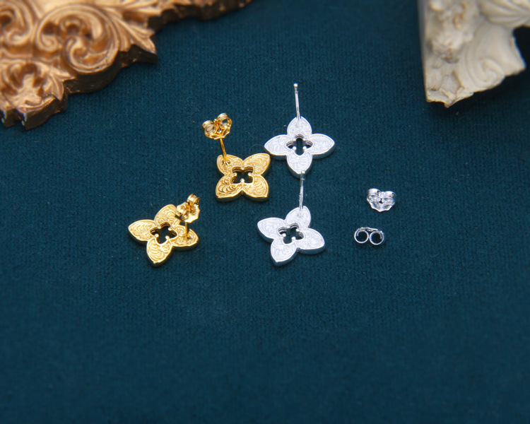 Gold Plated Plating Material Ear Studs Classification 1 Pair Gold Plated 925 Sterling Silver Solid Color Ear Studs