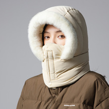 冬天保暖帽子女款加厚护耳防风骑行帽围巾一体加绒百搭防寒雷锋帽