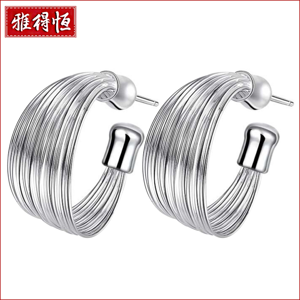 日韩女耳环潮流耳饰时尚镀银素圈耳扣大圆圈多线耳环气质ins风耳