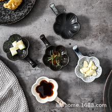 日式家用陶瓷味碟 商用帶把餐具醬油碟 創意色釉調料碟廠家批發