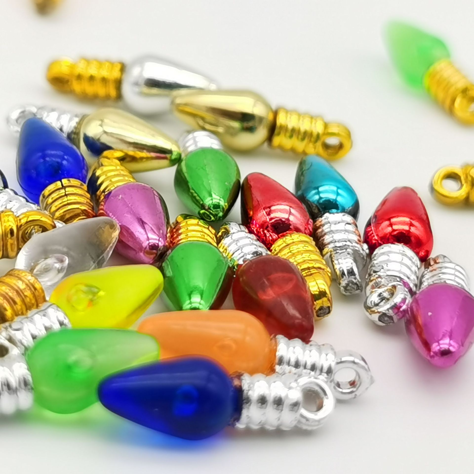 彩色小珠圣诞装饰 节日DIY配饰摆件 不通电电镀明苯彩色小灯泡