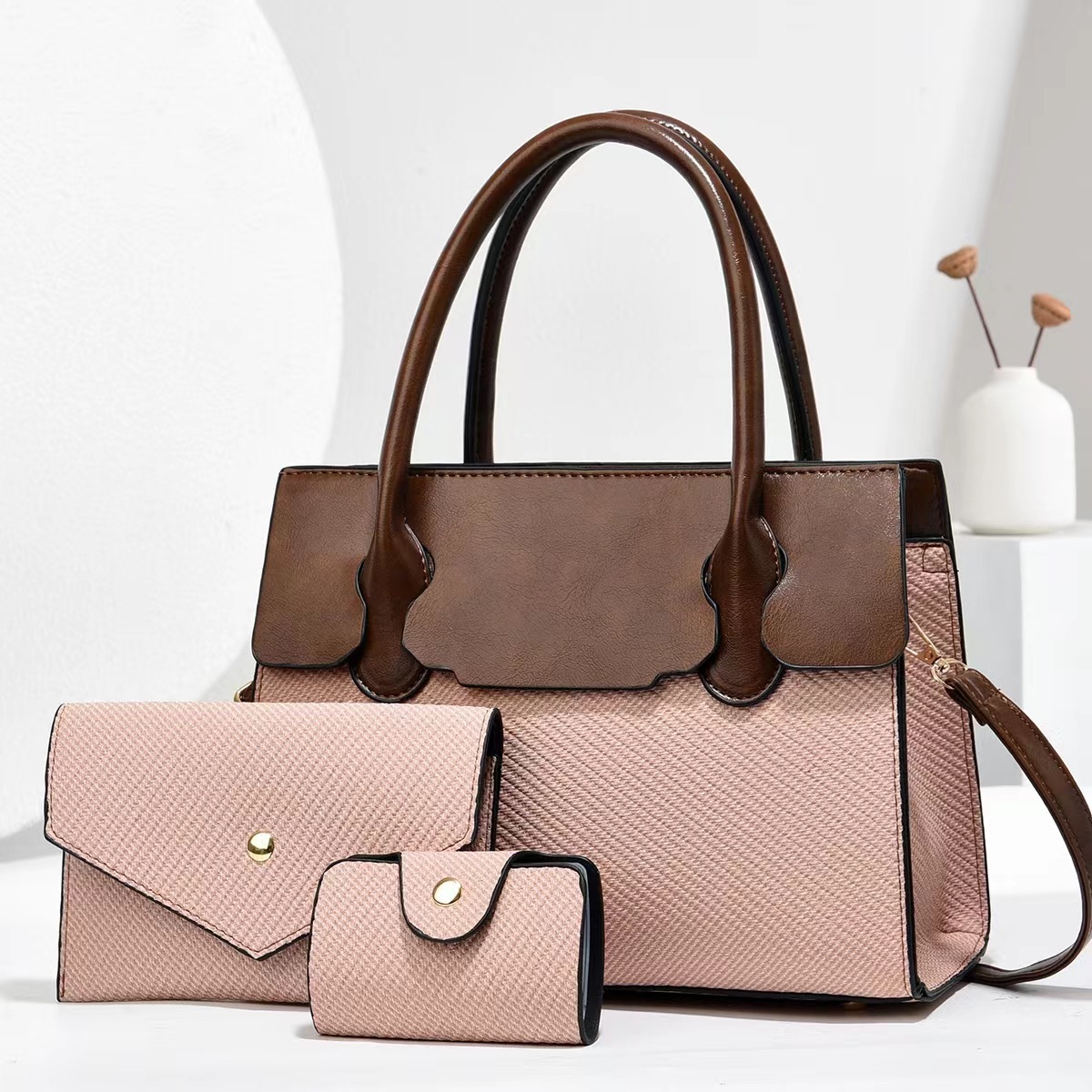 Bolso transfronterizo para niños y madres 2025 nuevo bolso femenino retro europeo y americano de tres piezas, bolso grande portátil de mensajero de un solo hombro