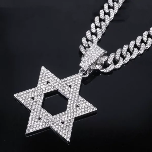 European and American Hot-Selling Rap Full Diamond Cut Out Six-Pointed Star Pendant Star of David Hip-Hop Jewelry Necklace Manufacturer Wholesale