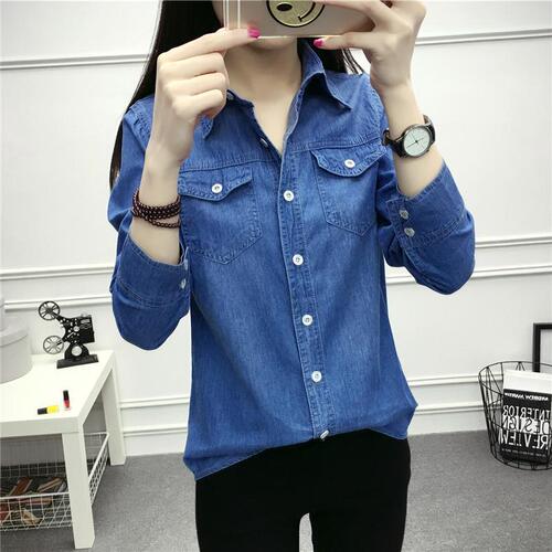 Velvet shirt, women's long-sleeved students 'spring and autumn new shirt, denim coat, thickened base shirt, warm top
