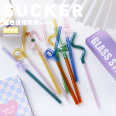 Japanese glass straw gift box set transparent juice milk drink straw milk tea color contrast twisted tube