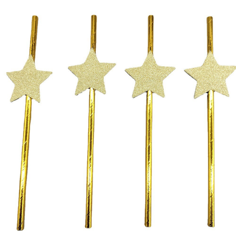 En stock transfronteriza de cinco estrellas Tarjeta de paja de papel desechable paja postre pastel fiesta decoración bar bebida tubo recto