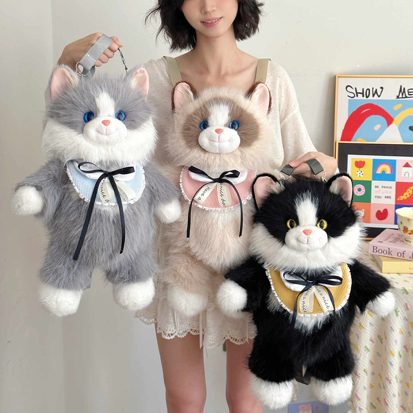 Original Artificial Ragdoll Cat Backpack, Cute Doll Bag, Shoulder Plush Toy, Birthday Gift for Girlfriend