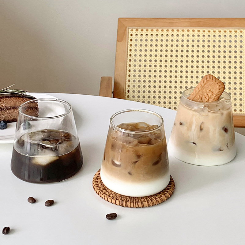 일본식 후지 산잔 투명 커피 유리 컵 가정용 우유 차가운 음료 높은 붕규산 유리 컵