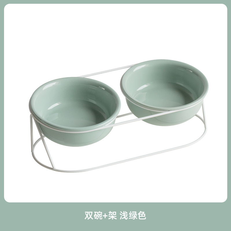 Cerámica oblíqua para mascotas doble tazón para proteger la columna vertebral cervical tazón para gatos tazón para gatos pies altos anti-derrumbe tazón de agua de gran capacidad tazón de grano