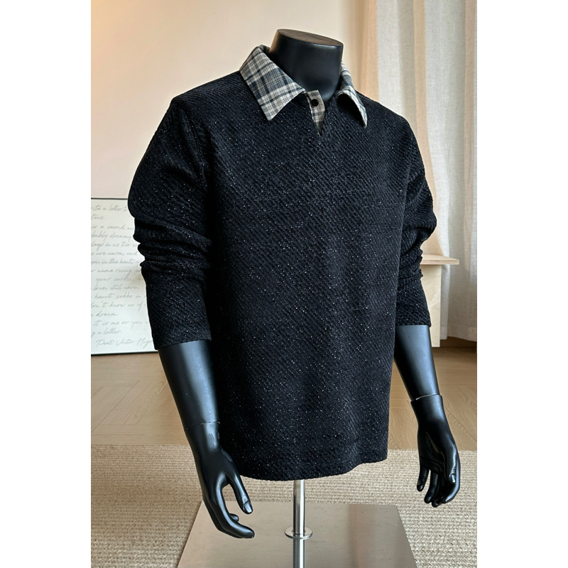 Amerikaanse retro pied-de-poule sweatshirt voor dames en heren, herfst- en winterstijl, poloshirt met revers in kleine stijl._voghion.com