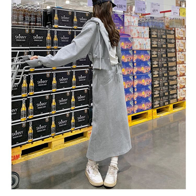 灰色休闲运动套装女春秋流行漂亮洋气半身裙套装初恋清奶甜|undefined