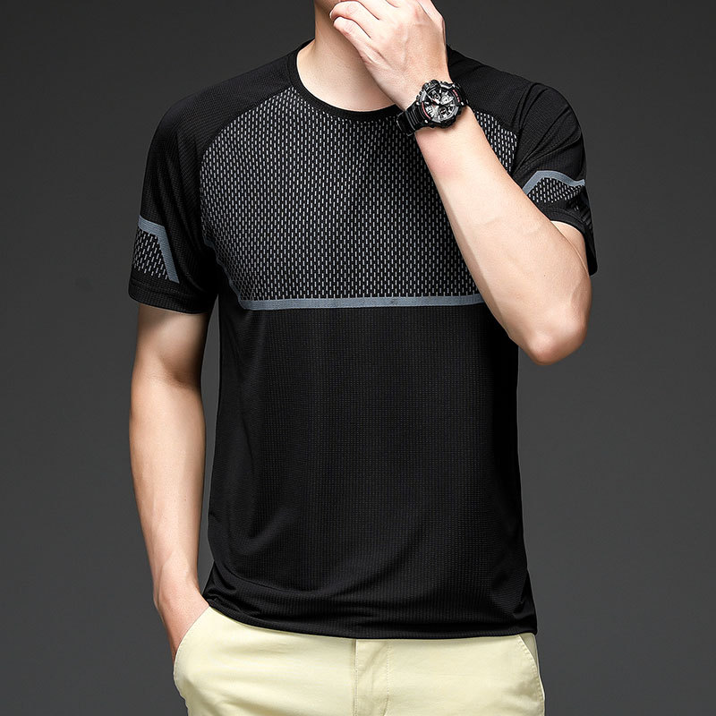 Men's summer silk elastic sports thin breathable quick dry T-shirt…
