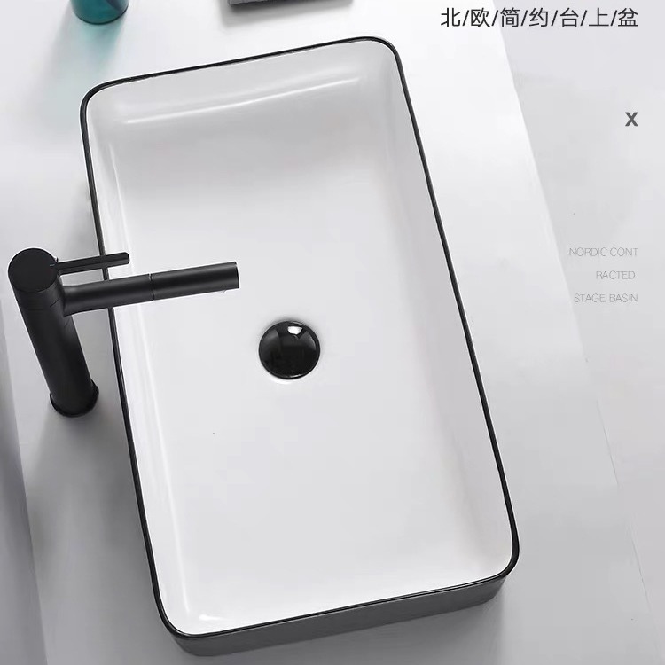 Nórdico lavabo de cerámica mesa cuadrada cuenca simple baño blanco y negro de estilo europeo Cuenca del lavabo artístico