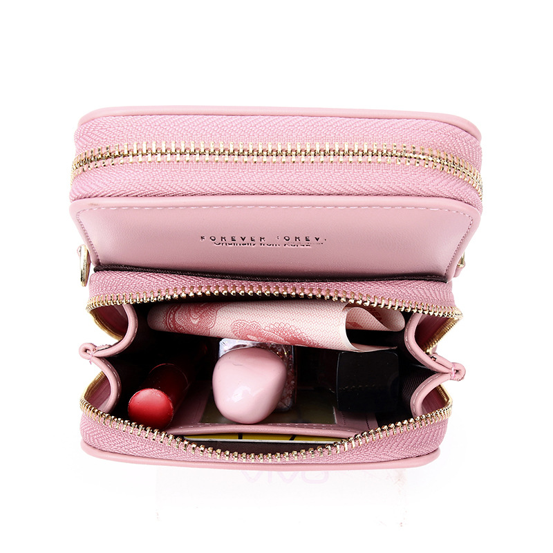 2021 estilo coreano moda multi-tarjeta vertical teléfono móvil bolsa teléfono móvil almacenamiento pu teléfono móvil bolsa femenina crossbody cremallera doble capa hembra