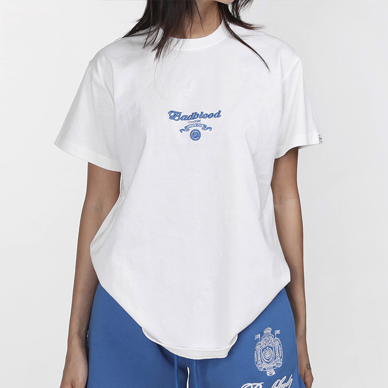 badblood loose round neck letter embroidered short-sleeved T-shirt women's summer 2024 new pullover design top