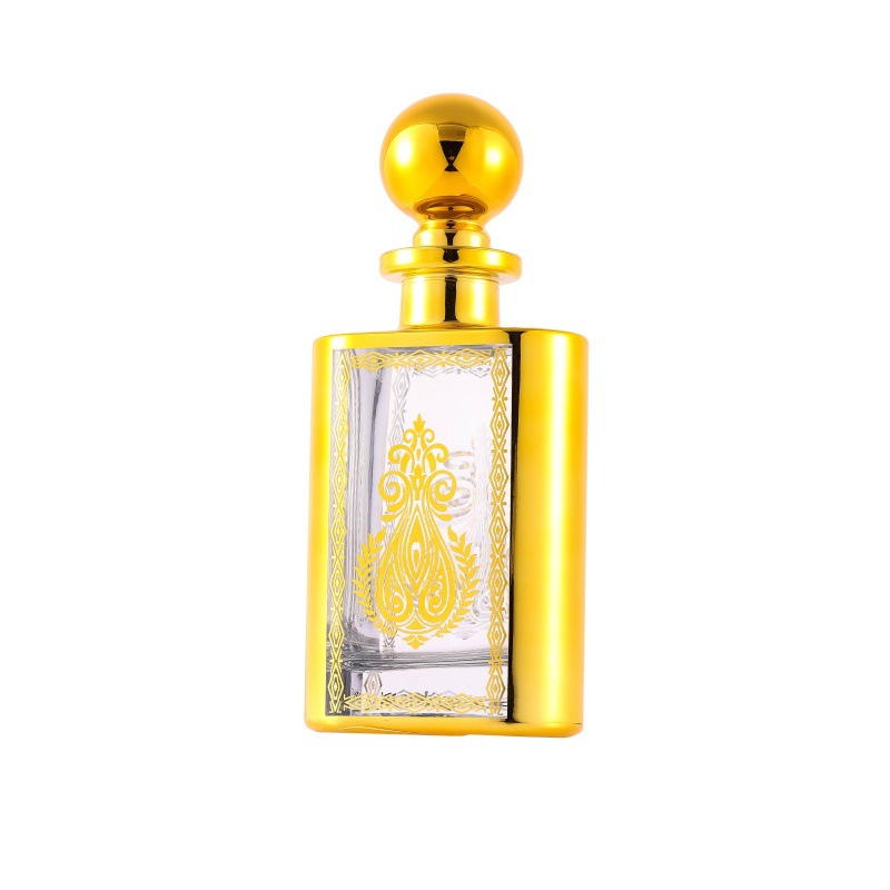 Botella de difusión de vidrio árabe botella de perfume 150ml botella de exhibición de aceite esencial chapado en oro botella de vidrio fragrante botella dividida