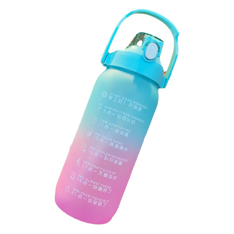 Nueva gradiente de color helado botella de agua de gran capacidad de succión boquilla de beber directa taza mango portátil hervidor de plástico cubierta de rebote