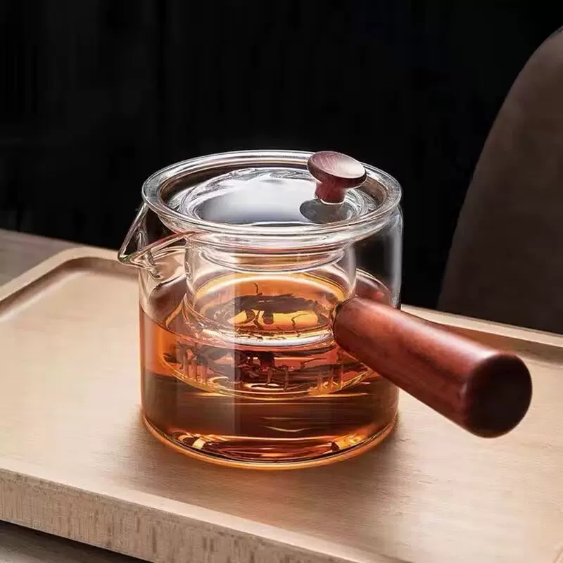 木把功夫茶具侧把冲茶器家用茶壶加厚泡茶器透明花茶壶泡茶壶玻璃