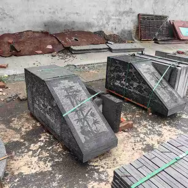 Hand-cut bluestone construction project paving roadside stone square scene area chisel road surface stone bluestone