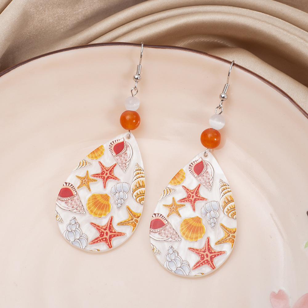 Women's Acrylic Drop Earrings Starfish Shell Conch Beach Style_voghion.com