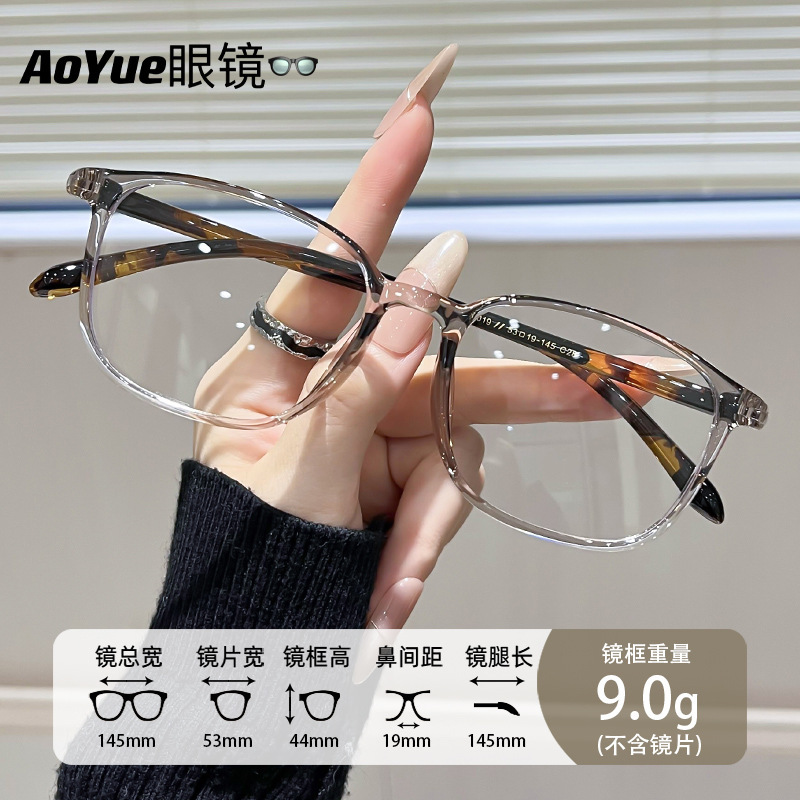5019 New Tr Square Frame Glasses Korean Fashion Anti-Blue Light Flat Glasses for Men and Women Trendy Can Be Equipped with Myopia