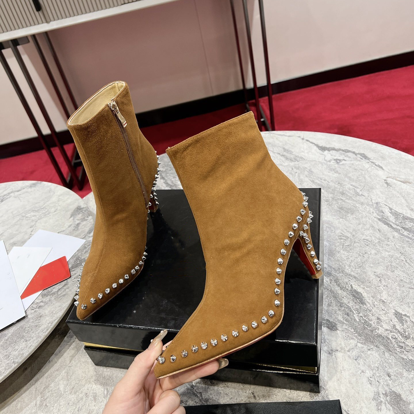 Foreign Trade Cross-Border Autumn and Winter New Fashion Boots Rivet Short Boots Waterproof Platform Thick Heel Boots High-Top Boots Large Size Women's Shoes