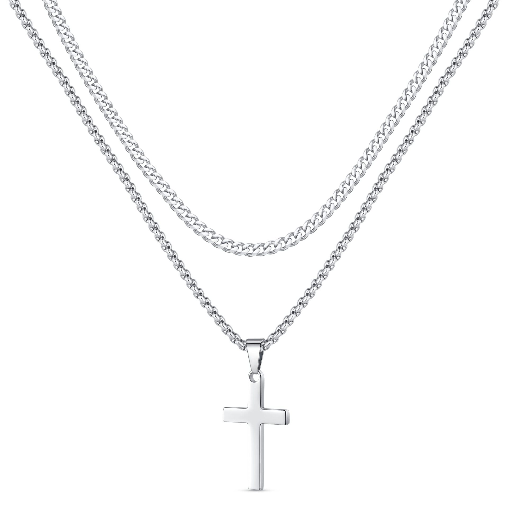 Collier pour homme en acier inoxydable avec pendentif croix_voghion.com