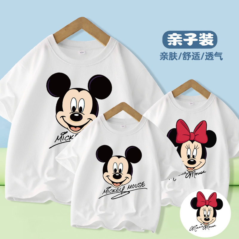 Mickey Minnie Cross-border Foreign Trade Short-sleeved T-shirt Family of Four Family and Family Dress Summer New Style Cartoon Printing Tide