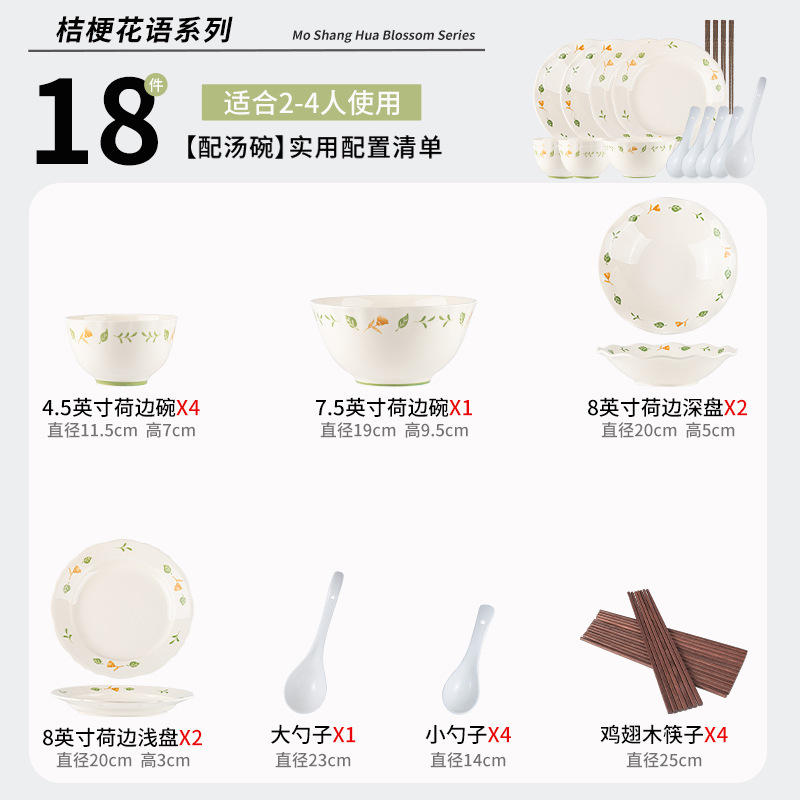 キキョウ 小さな新鮮なセラミック洋食プレート シンプルな食器 花柄 家庭用丼 平皿 魚皿 ラーメンボウルセット|undefined