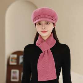 轻奢中老年兔毛帽子围巾套件女加厚加绒针织帽子围脖妈妈冬天帽子